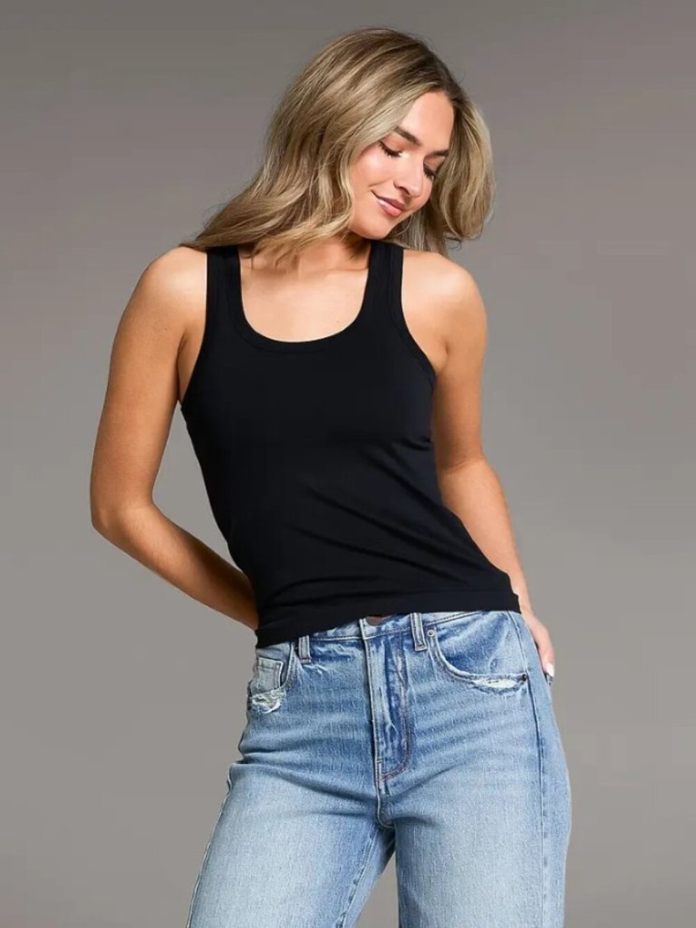 BKE Core Black Stretch Fitted Tank Top Size S/M